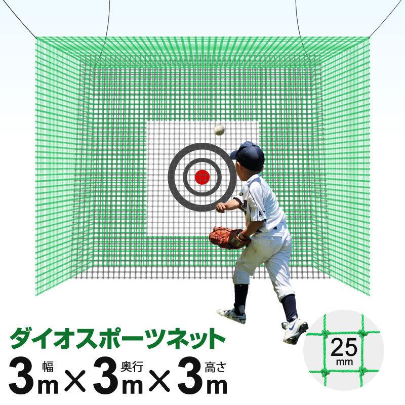 公式 スポーツネット「全球入魂」 サイズ：3m×3m×3m 緑 網目：約25mm 的、補助ネット同梱 ※支柱はセットに含まれません※ 【ダイオブランド】