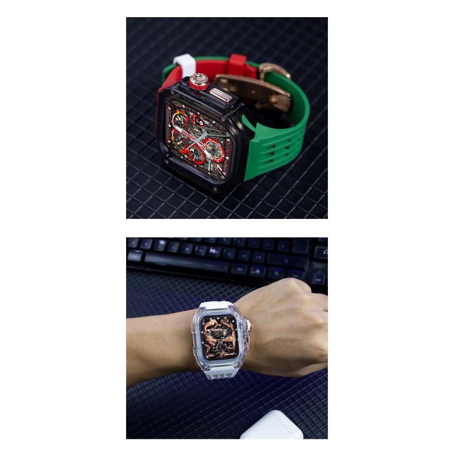 apple watch アップルウォッチ バンド 44mm 45mm ULTRA 49mm クリア 透明 ウルトラ ベルト ステンレス ケース カバー 一体型　ラバー  メンズ | Apple Watch | 09