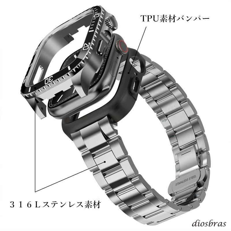 apple watch アップルウォッチ バンド ベルト スポーツモデル ステンレス ケース カバー 一体型　ラバー  メンズの画像