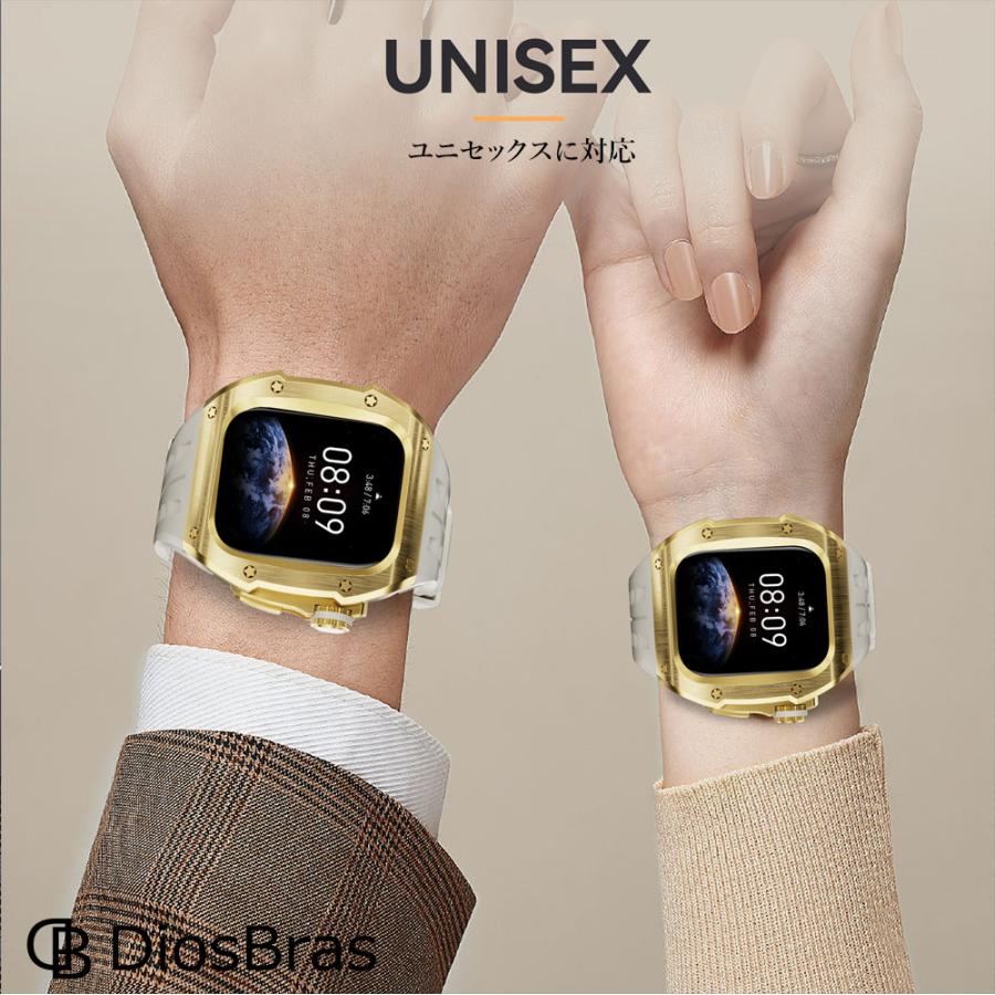 apple watch アップルウォッチ 46mm シリーズ10 バンド ベルト ステンレス ケース カバー 一体型　ラバー  メンズの画像