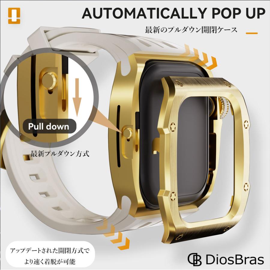apple watch アップルウォッチ 46mm シリーズ10 バンド ベルト ステンレス ケース カバー 一体型　ラバー  メンズの画像