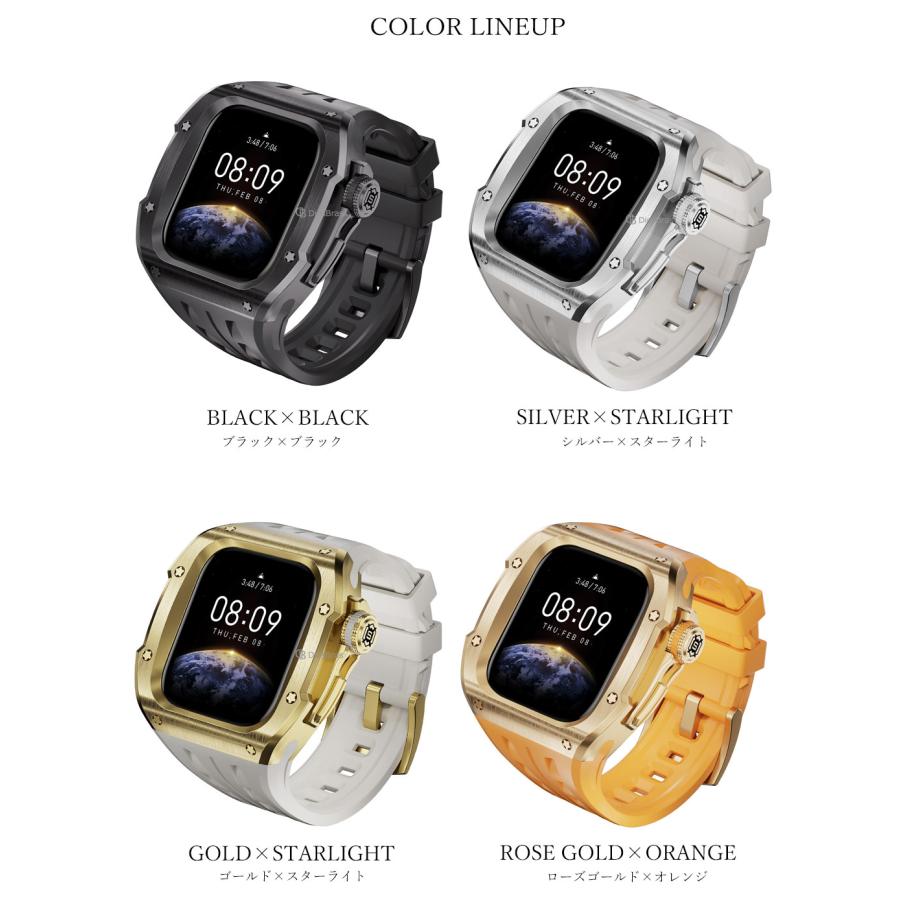 apple watch アップルウォッチ 46mm シリーズ10 バンド ベルト ステンレス ケース カバー 一体型　ラバー  メンズの画像