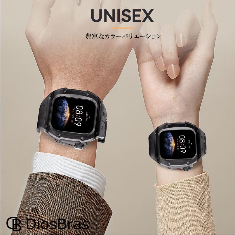 apple watch アップルウォッチ 46mm シリーズ10 バンド ベルト ステンレス ケース カバー 一体型　ラバー  メンズの画像