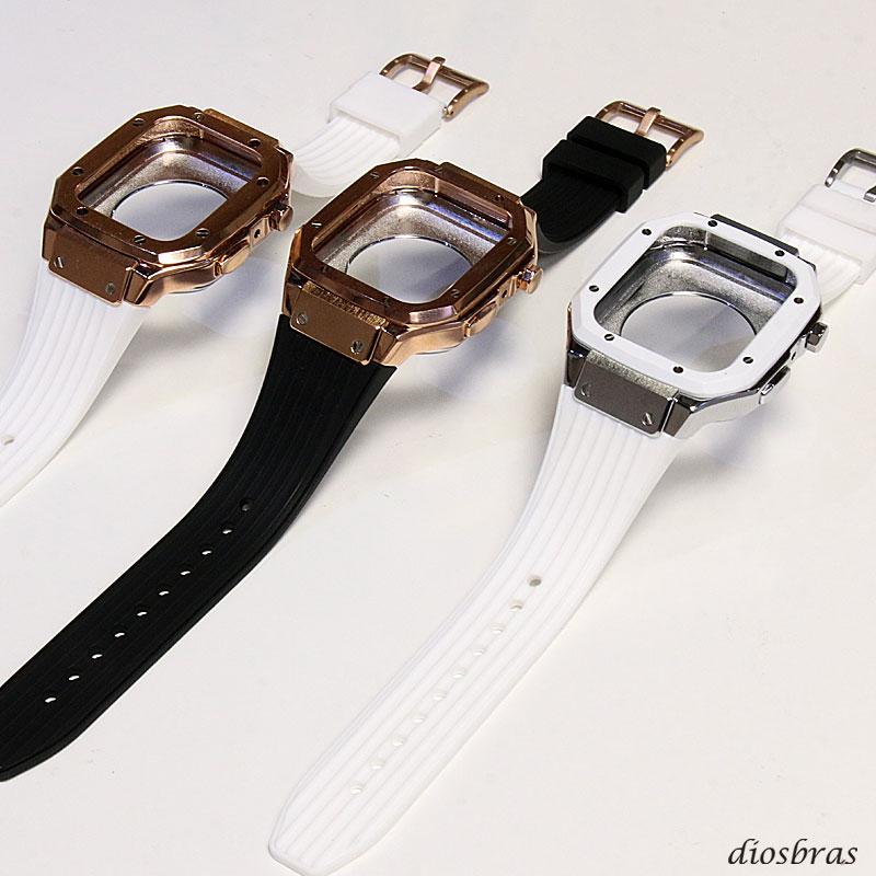 r1白☆Apple Watch ラバーアップルウォッチバンドカスタムメタルカバー アップルウォッチラバーベルトバンドApple Watch白カバーケース