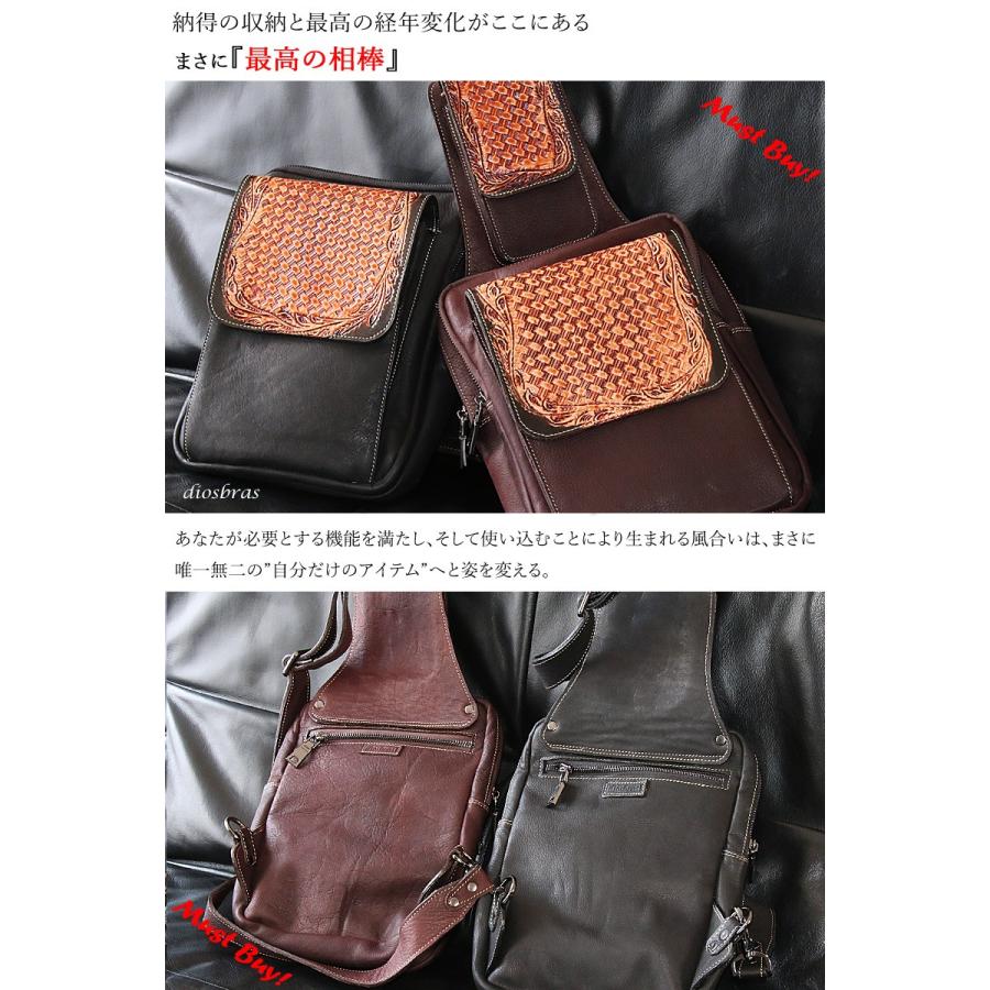 ボディバッグ メンズ 本革 レザー ショルダーバッグ カービング 手彫り
