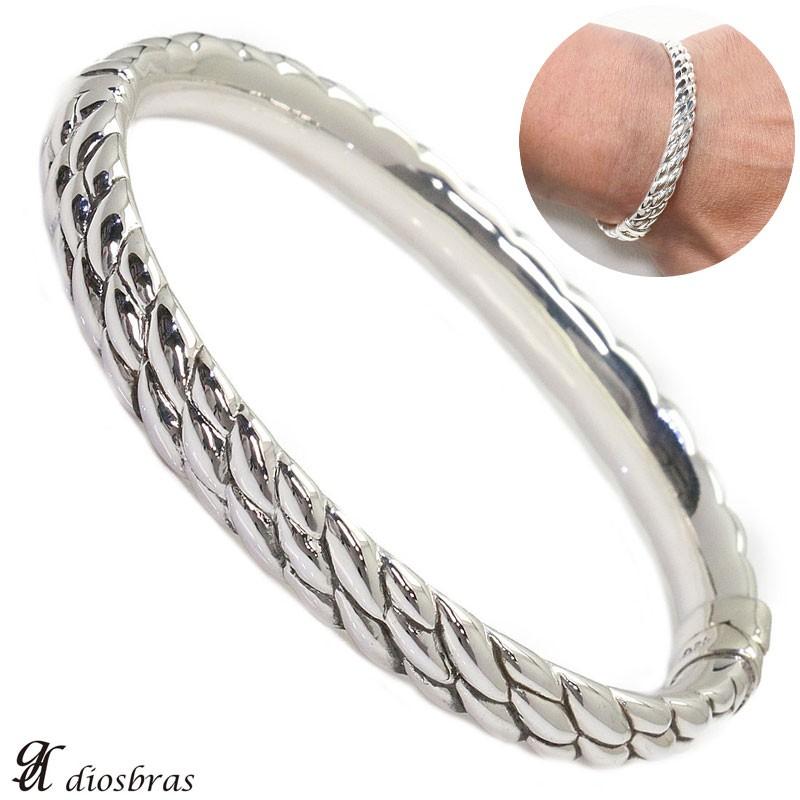 チェーン バングル シルバーアクセサリー バネ式 編み込み 網目 メンズ