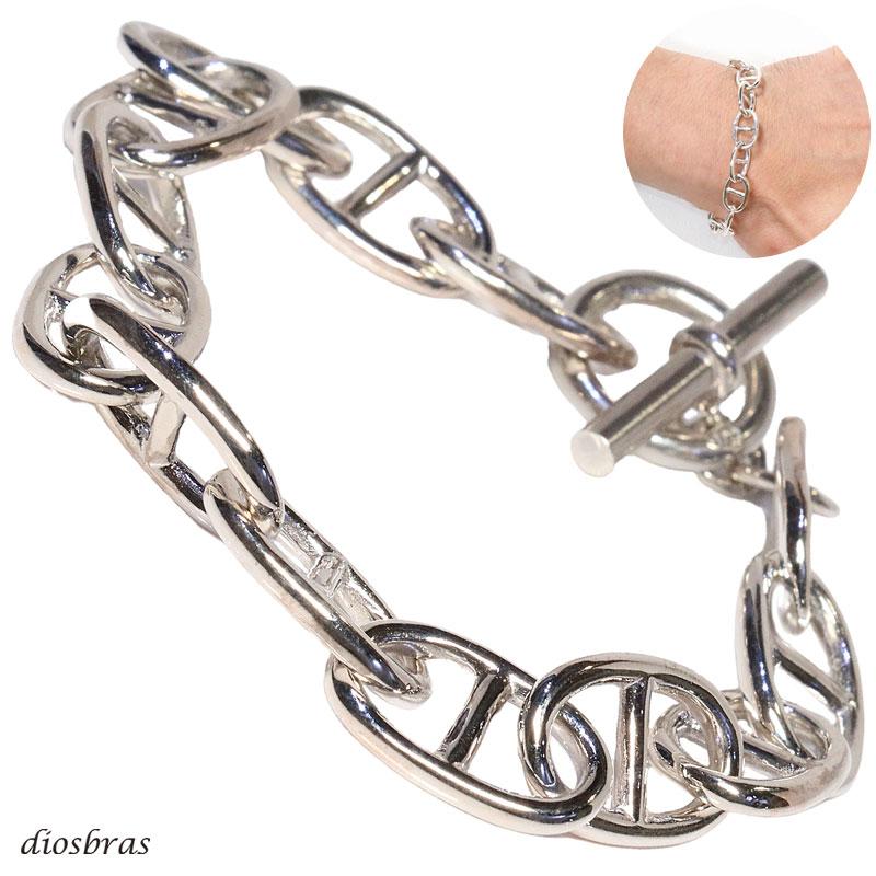 LEVER シルバー チェーンブレスレット チェーンブレスレット コイン風 ステンレス 斜めライン