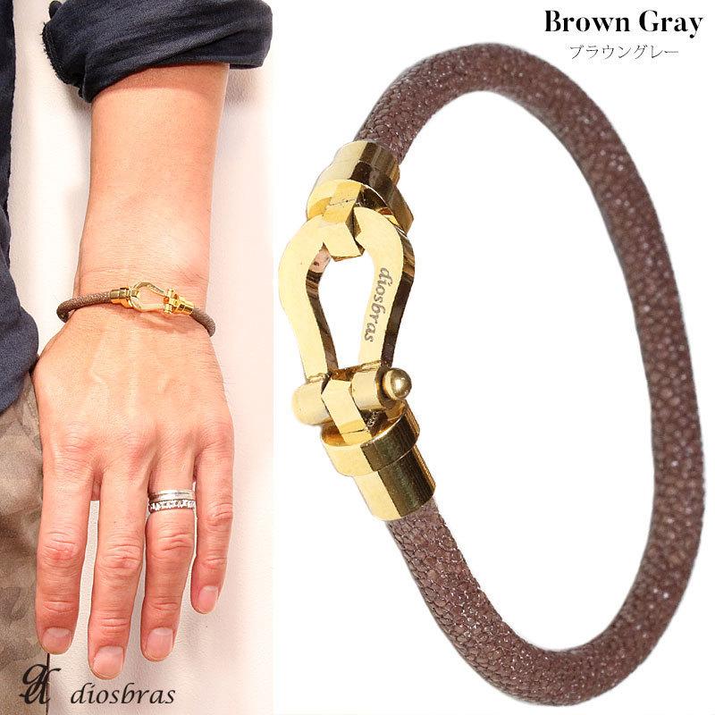 レザーブレスレット 本革 スティングレイ ホースシュー 馬蹄