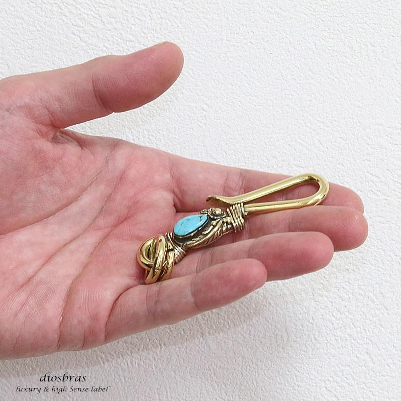 フェザー ターコイズ キーホルダー キーフック キーチェーン ゴールド