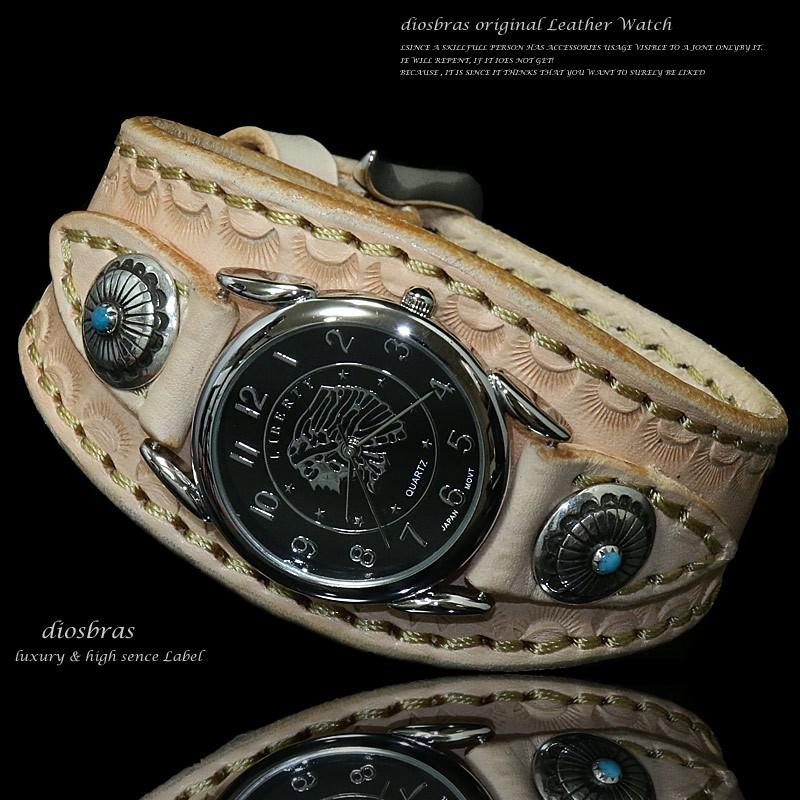 腕時計 メンズ ターコイズ オニキス 時計 レザーブレス ウォッチ 本革