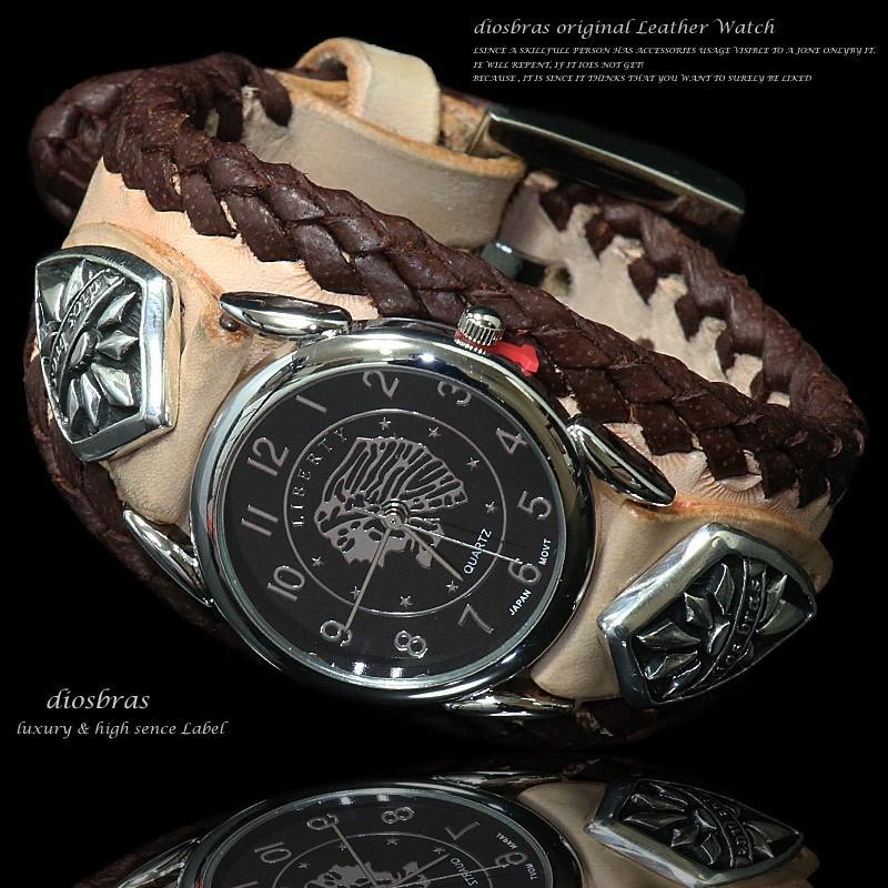 腕時計 メンズ ターコイズ オニキス 時計 レザーブレス ウォッチ 本革