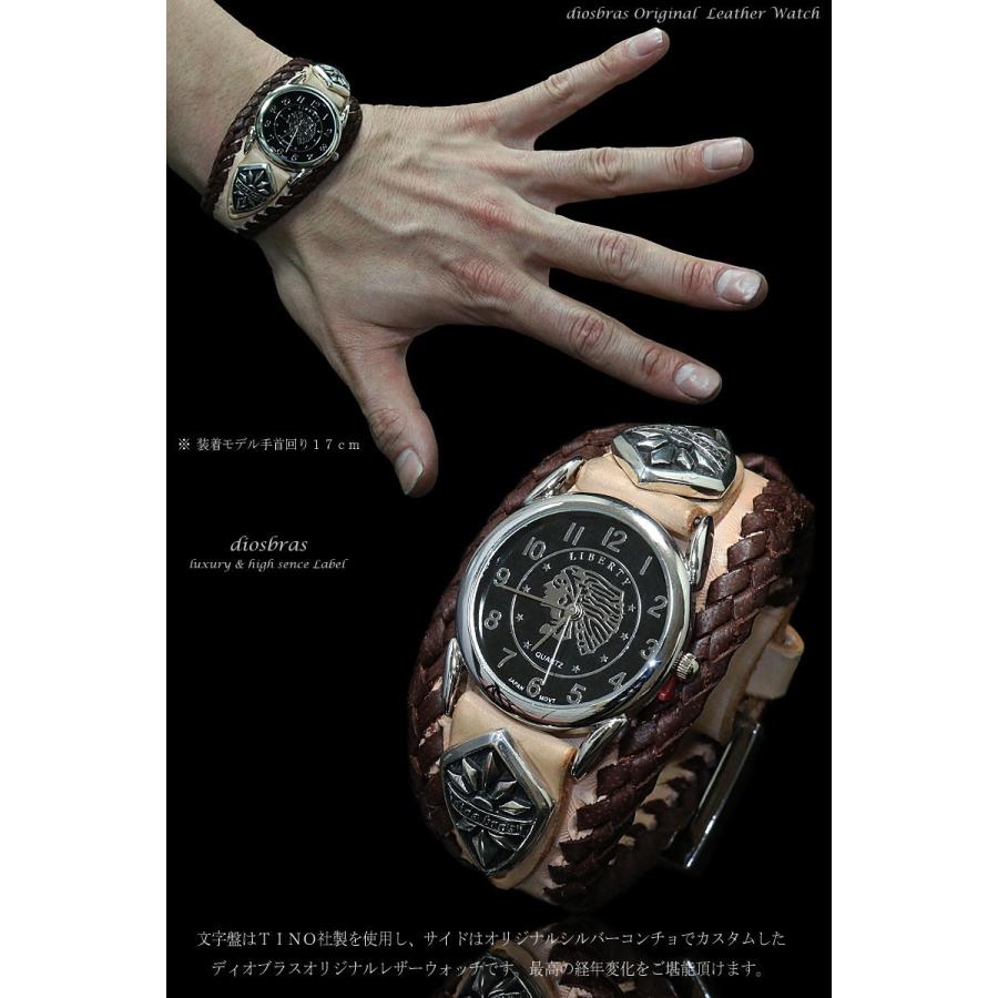 腕時計 メンズ ターコイズ オニキス 時計 レザーブレス ウォッチ 本革 レザー バイカー シルバー925 コンチョ｜diosbras｜04