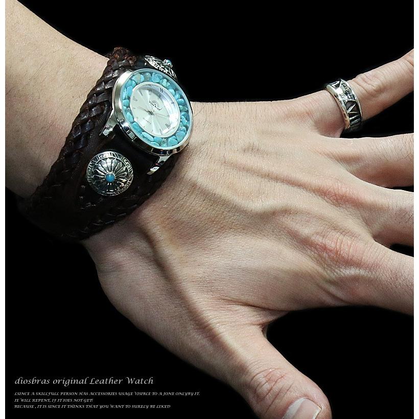 腕時計 メンズ ターコイズ オニキス 時計 レザーブレス ウォッチ 本革