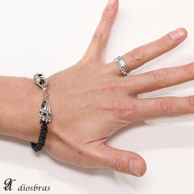 ブラックスピネル 5mm ブレスレット シルバー925 クロス Tバー 