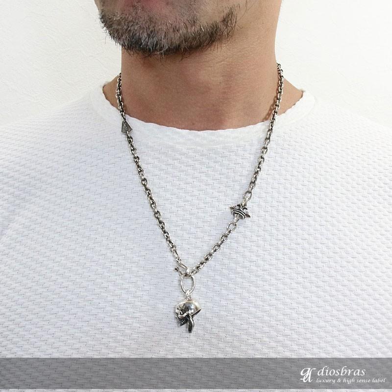 スカルクロスネックレス シルバー925 クロス ペンダント トップ スカル 骸骨 ブラック ジルコニア