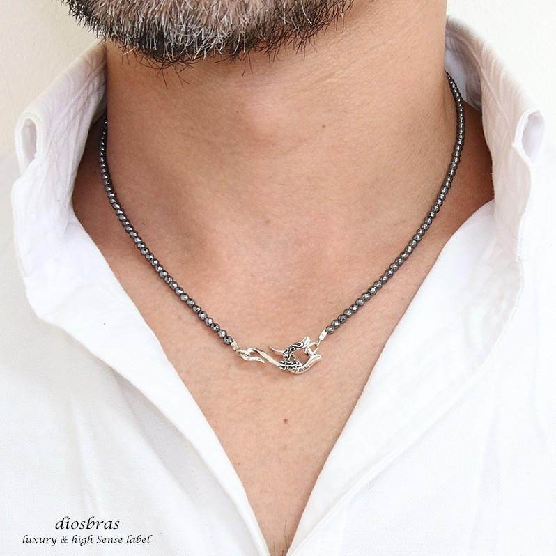 ヘマタイト 3mm ネックレス 馬蹄 ホースシュー シルバー925 