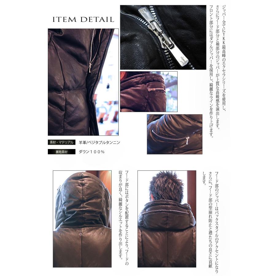 レザーダウンジャケット メンズ ライダースジャケット 本革 ラムスキン