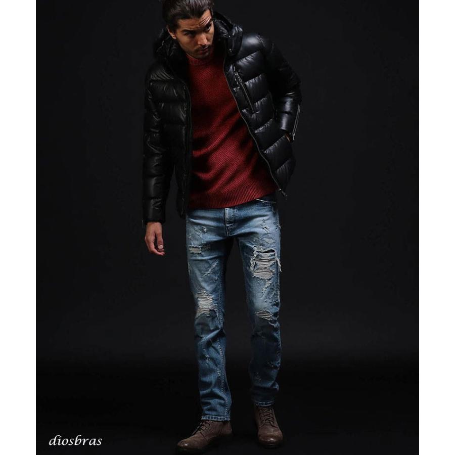 ラム シープ スキン レザー ダウンジャケット フード フーディー