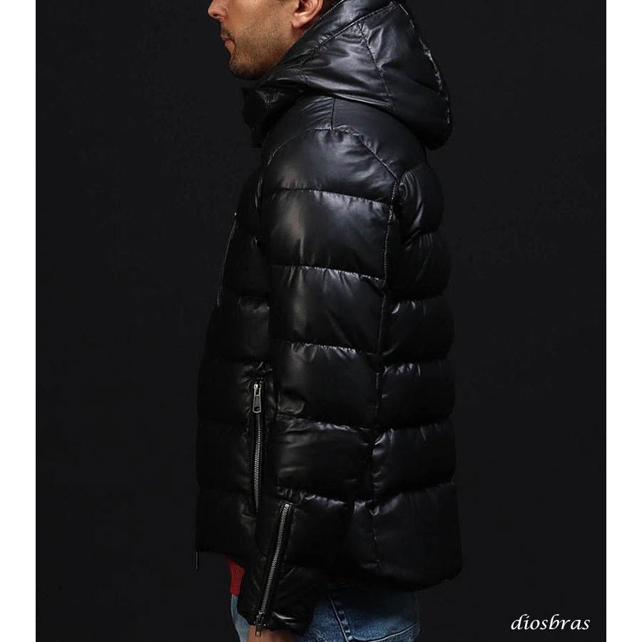 ラム シープ スキン レザー ダウンジャケット フード フーディー