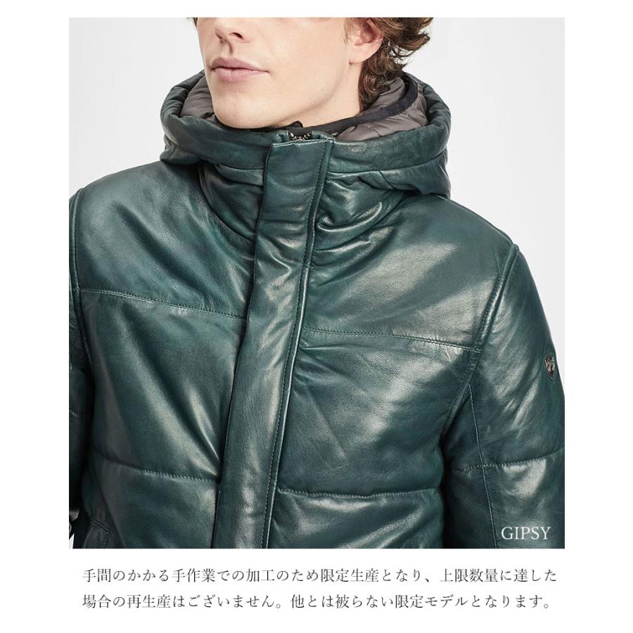 GIPSY ラム シープ スキン レザー ダウンジャケット フード フーディー