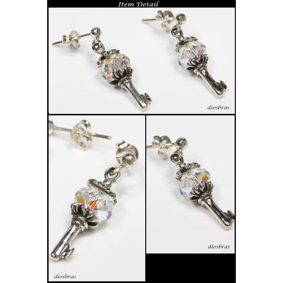 シルバー925 クリスタルカット ピアス(片耳用) シルバー925 スワロフスキー ピアス クリスタル キーデザイン 鍵 両