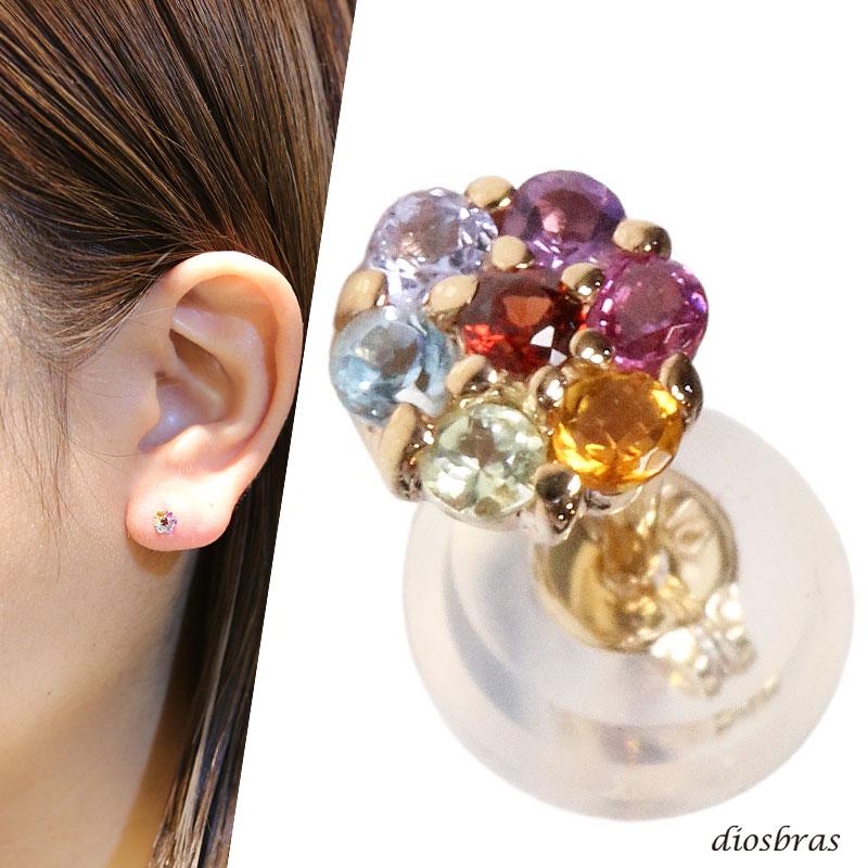 K10 ピアス 七つの宝石 10金 10k ガーネット アメジスト ロードナイト