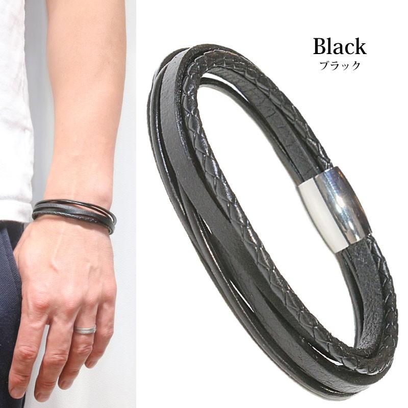 レザーブレスレット 本革 6連 ブレス 牛革 バングル ステンレス