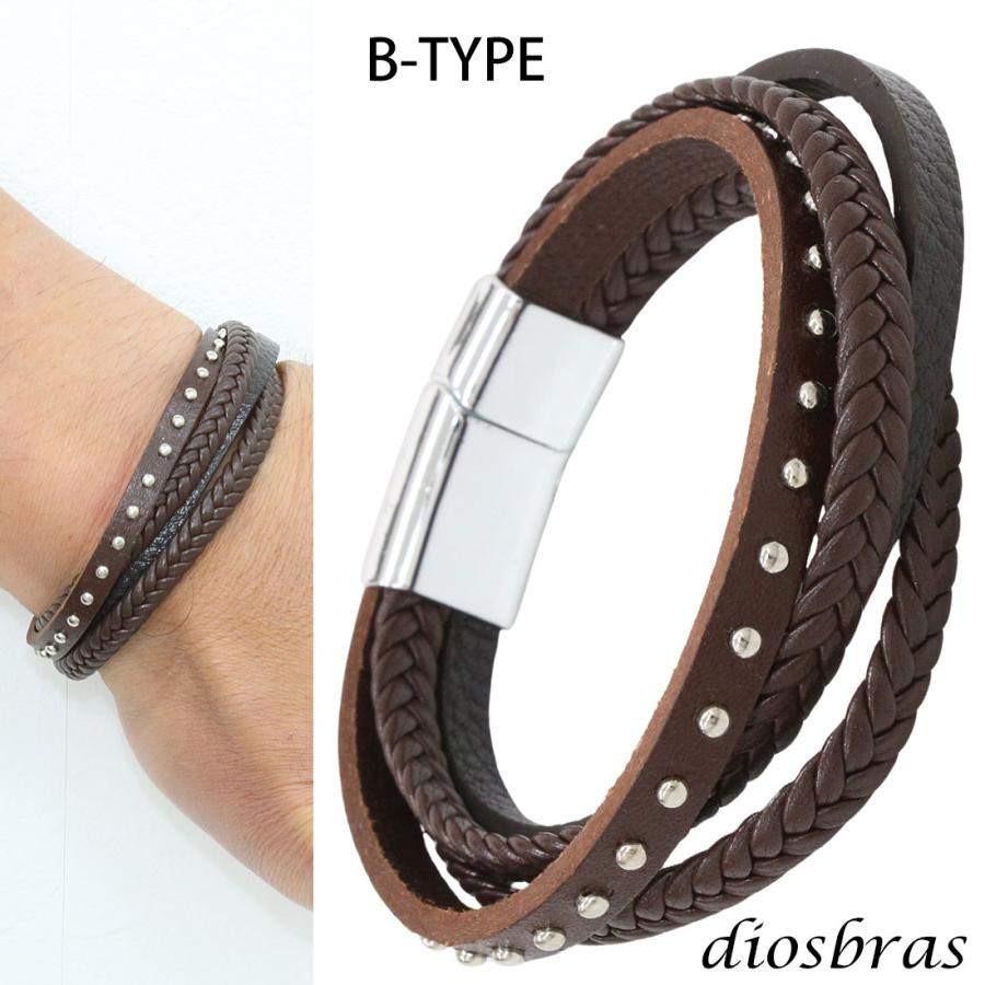 ブレスレット メンズ レザー ブレス スタッズ 3重 2重 2連ブレス