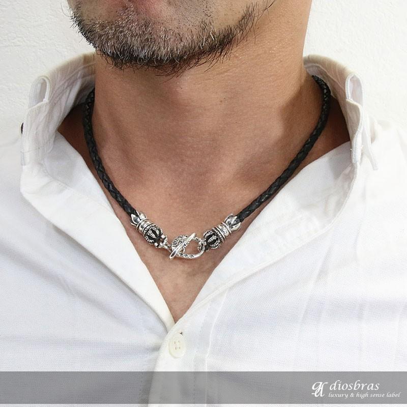 レザーネックレス チョーカー Tバー クラウン 王冠 シルバー925