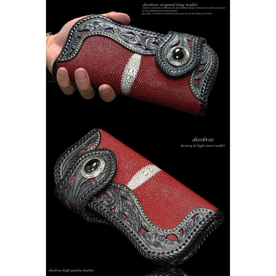 透かし彫りカービング 革財布 赤 レッド レザーウォレット 長 透かし彫りカービング 革財布 赤 レッド レザーウォレット 長
