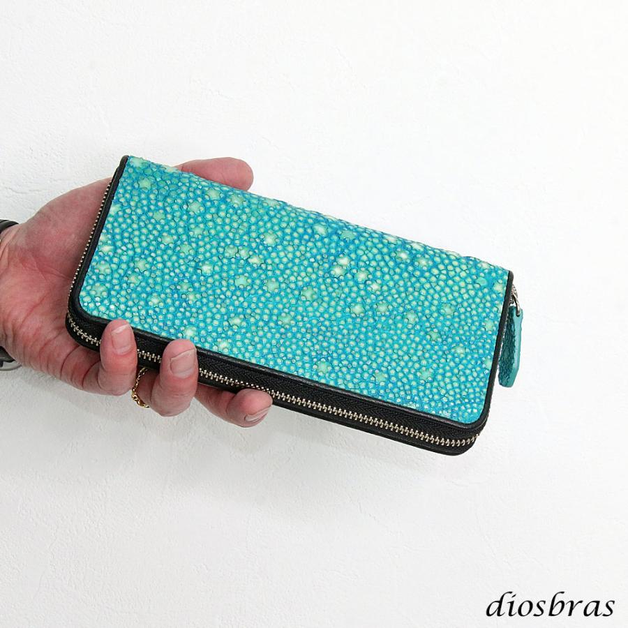 スティングレイ 本革 スティングレー スター エイ革 ガルーシャ ラウンドジッパー スタースティングレー  ロングウォレット  ハンドメイド ターコイズブルーの画像