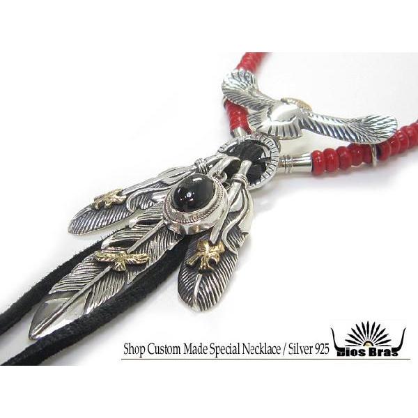 イーグル フェザーネックレス シルバー925 チョーカー 革紐ビーズ