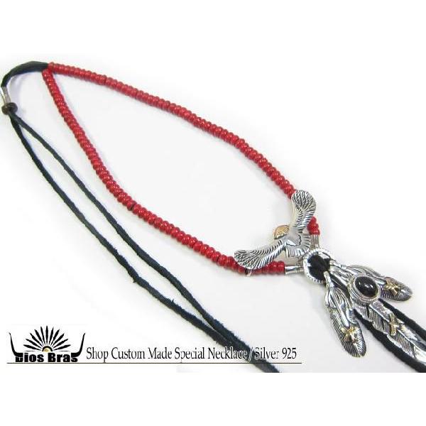 イーグル フェザーネックレス シルバー925 チョーカー 革紐ビーズ