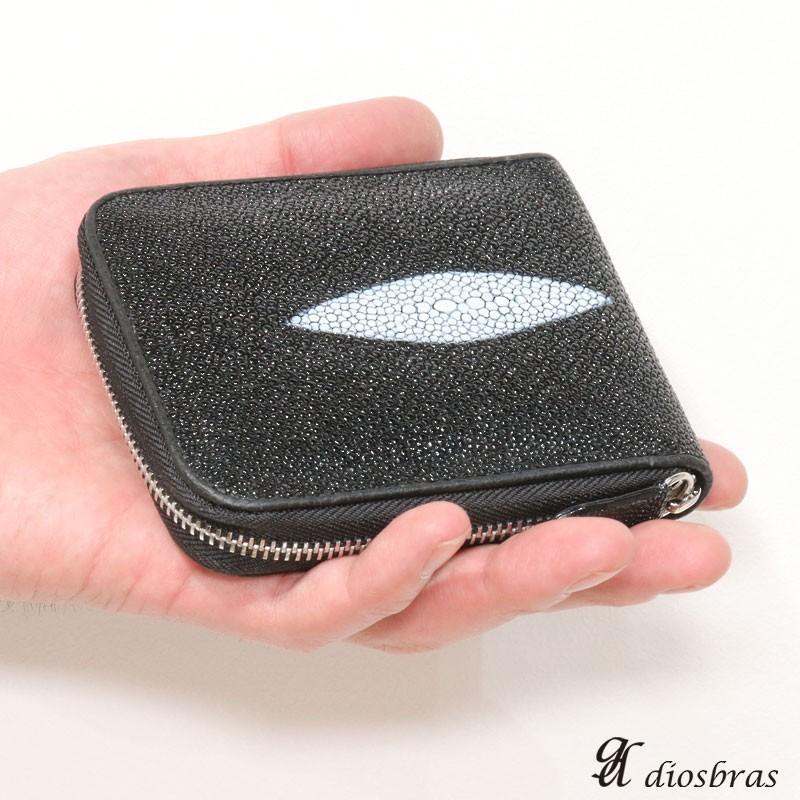 ラウンドジッパー ミニ財布 スティングレイ 小銭入れ 本革 シンプル