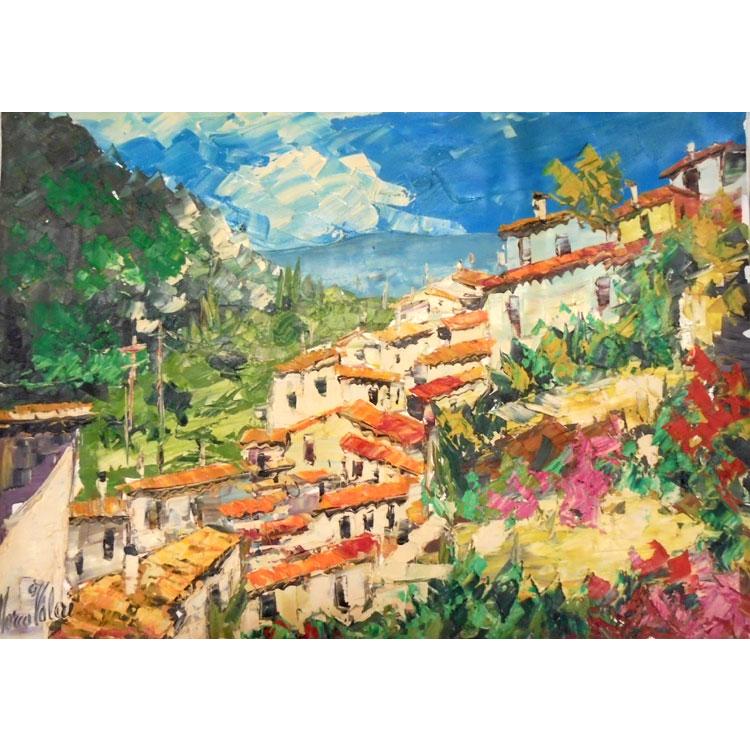 油絵 絵画 マルコ 作 「イタリア風景・モンターニャの家並」 リビング インテリア | 