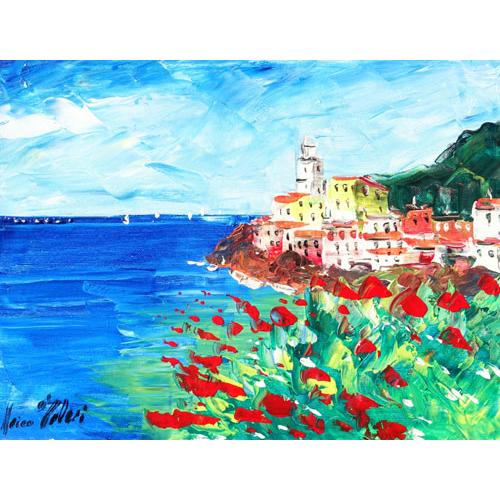 油絵 絵画 マルコ 作 「イタリア風景・アマルフィ」 リビング インテリア 定価100000円 | 