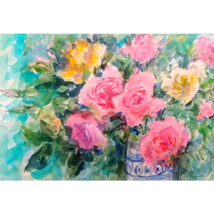 花の絵画 水彩画 横尾武之 作 「花いっぱいの香り」 風景画 インテリア　33cm×42cm 定価20,000円 | 