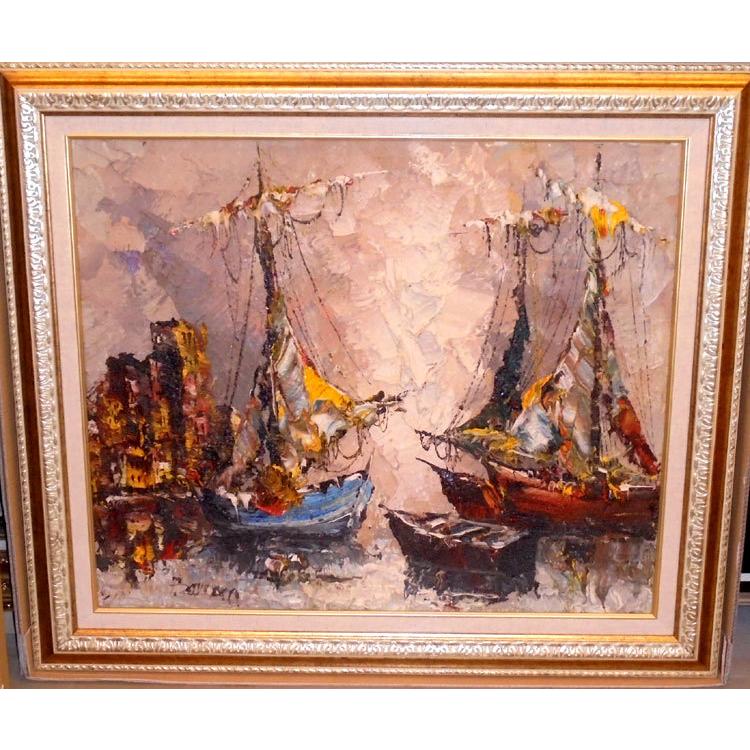 イタリア風景 絵画 油絵 バルディーニ 作「帆船」風景画 イタリア風景 絵画 油絵 バルディーニ 作「帆船」風景画