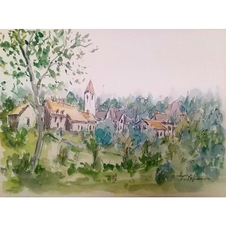 フランス風景 絵画 水彩画 横尾武之 作 「フランス・サルラの村」 風景画 インテリア　定価20,000円 | 
