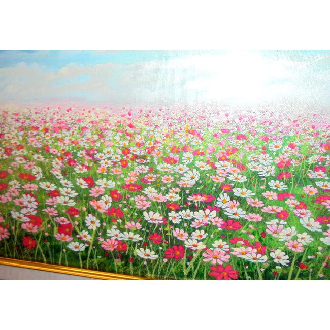日本の風景 絵画 油絵 木戸孝二 作「佐久高原のコスモス街道 日本の風景 絵画 油絵 木戸孝二 作「佐久高原のコスモス街道