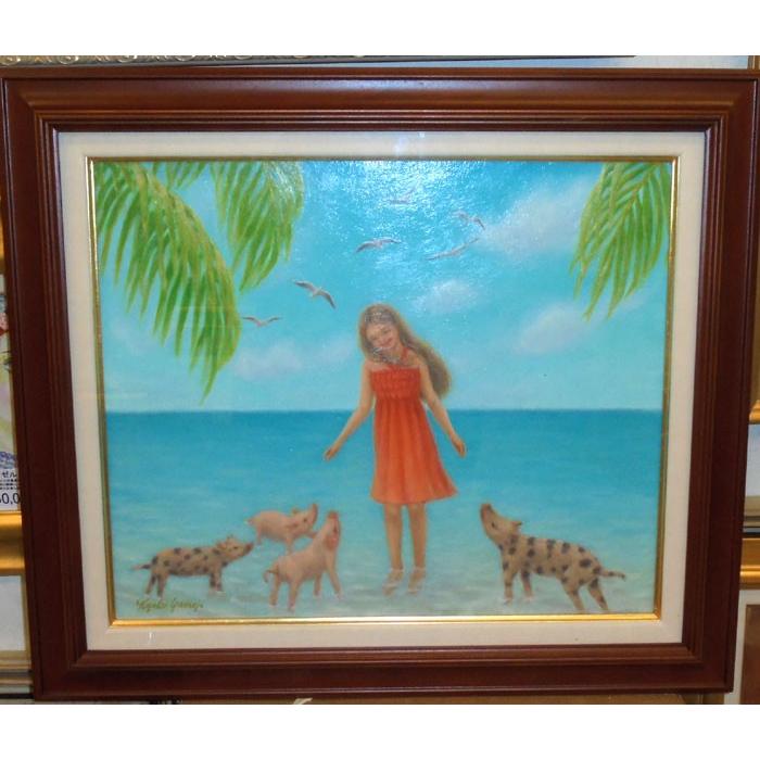 定価80 000円 絵画 油絵 山路京子 作 ピッグビーチ カリブ海 8号インテリア 人物 動物 トライアンフギャラリー 通販 Yahoo ショッピング