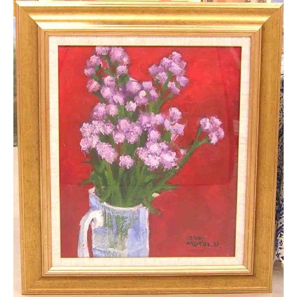 （必要経費80,000円）絵図 油彩 誉田基 作 花立ての花 8号静物画画