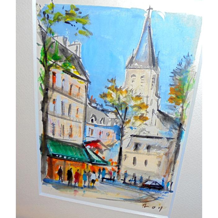 玄関におすすめの絵画 フランス風景 アクリル画 パスカル（フランス） 「パリの街 サンジェルマン・デ・プレ教会」 インテリア |  | 05