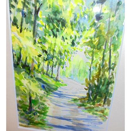日本の自然風景 絵画 水彩画 横尾武之 作 「木漏れ日の径」 風景 日本の自然風景 絵画 水彩画 横尾武之 作 「木漏れ日の径」 風景