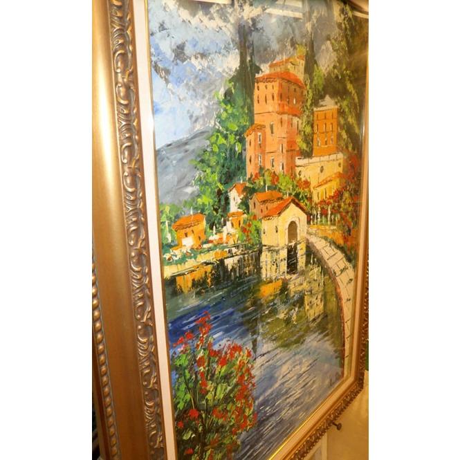 イタリア油絵 絵画 マルコ 作 水車小屋のある風景 インテリア 大型 
