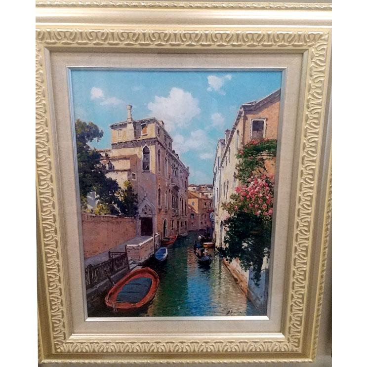 ベネチアの風景 インテリア 油絵 ロマノ 作 「ベネチアの運河 ベネチアの風景 インテリア 油絵 ロマノ 作 「ベネチアの運河