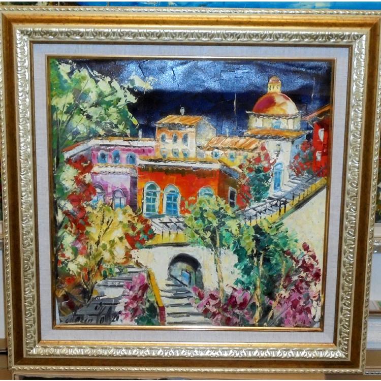 油絵 絵画 マルコ 作 イタリア風景 「アマルフィの街」 インテリア リビング 定価200000円 |  | 01