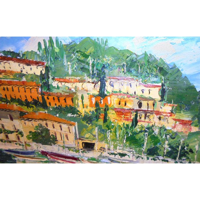 油絵 絵画 マルコ 作 港沿いの小さなボート イタリア風景画 リビング インテリア 定価200000円 |  | 06