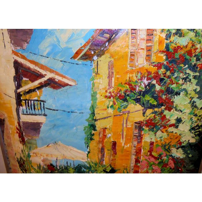 油絵 絵画 マルコ 作 イタリア旧市街風景・通りの花 リビング インテリア 定価280000円 |  | 05