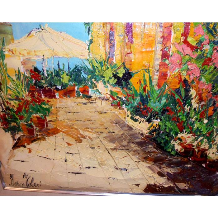 油絵 絵画 マルコ 作 イタリア旧市街風景・通りの花 リビング インテリア 定価280000円 |  | 06